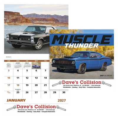 13 Month Muscle / Thunder Car Wall Calendar - Stapled